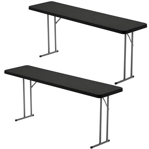 Image of BTEXPERT 6-Foot - 72 inch Long Black Granite Plastic Folding Seminar Training Table Portable 18 inch Wide Narrow, 29 inch High, Events Indoor Outdoor Lightweight Set of 2