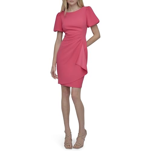 Image of DKNY Women's Short Sleeve Boat Neck Side Ruched Dress