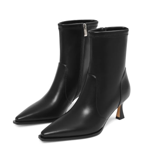 Image of Womens Brown Suede Fall Boots with Side Zip, Ankle, Mid Calf, Pointed Toe, Kitten Heel, Dressy, Short Boots