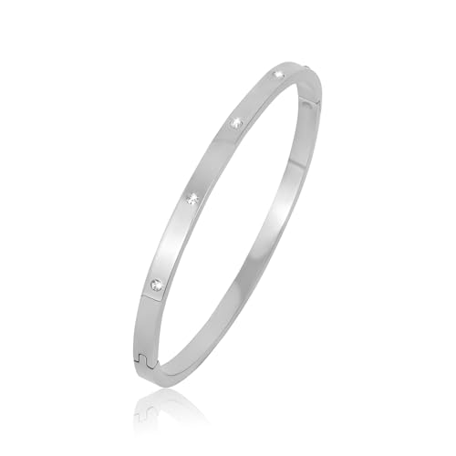 JJDreams Bracelet Acier Inoxydable en Titane Style Simple Bracelet Jonc Fin Argent avec Strass 4mm Cadeau Femme