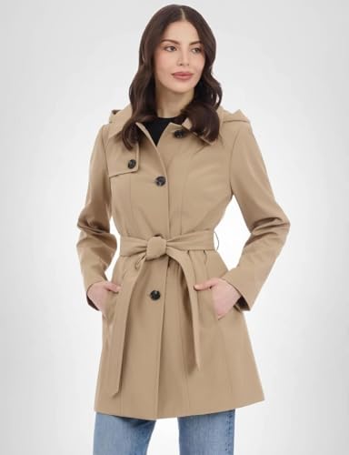 Michael Kors Women's Trench Coat Style Raincoat with Detachable Hood, Khaki, X-Large