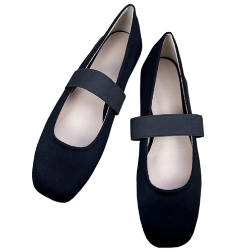 WENJIAZHIZHI Women's Square Toe Ballet Flats Office Work Shoes Soft Dance Flats Dressy Comfortable Walking Flat Shoes