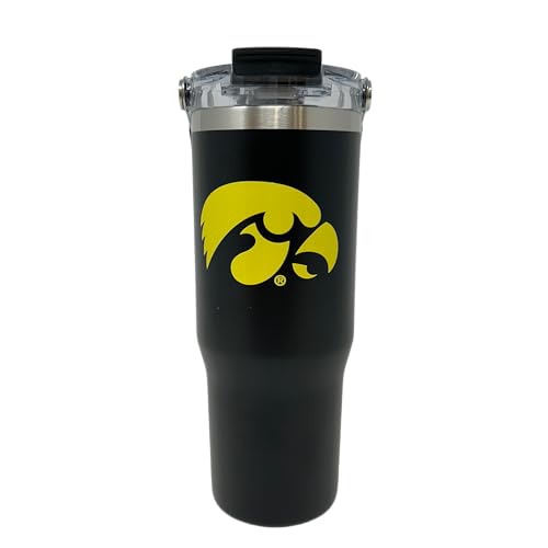 Decorvo 32 oz Collegiate Stainless Steel Tumbler - Double Walled Insulated Water Bottle with Top Handle (Iowa)