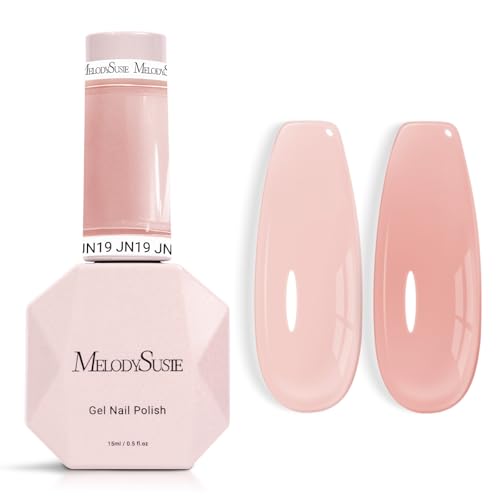Image of MelodySusie Nude Gel Nail Polish, 0.5Fl.oz Jeweliver Jelly Gel Polish Translucent Nude Nails Sheer Soak Off UV LED Light Cure Gift for Women Girls Nail Art Manicure DIY at Home JN19