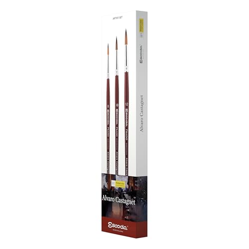 Image of Escoda | Watercolour | Artist Set Alvaro Castagnet 1 | Size 8,10,12 | 3 Brushes Long Handle | Synthetic tame | Round Pointed