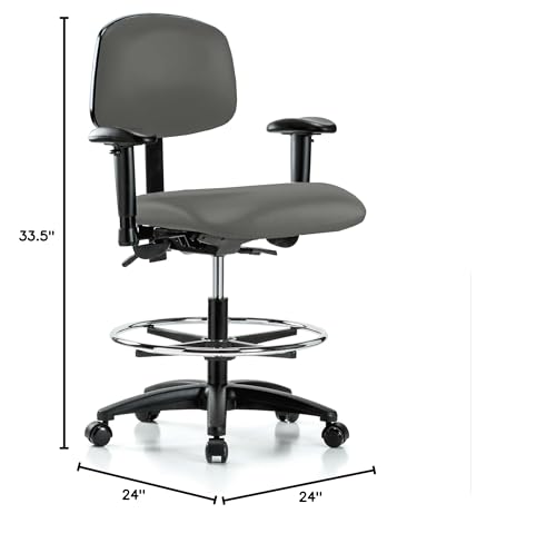 Image of Perch Multi-Task Office Chair with Adjustable Armrests and Foot Ring | Medium Bench Height 20-27 inch | Charcoal Vinyl