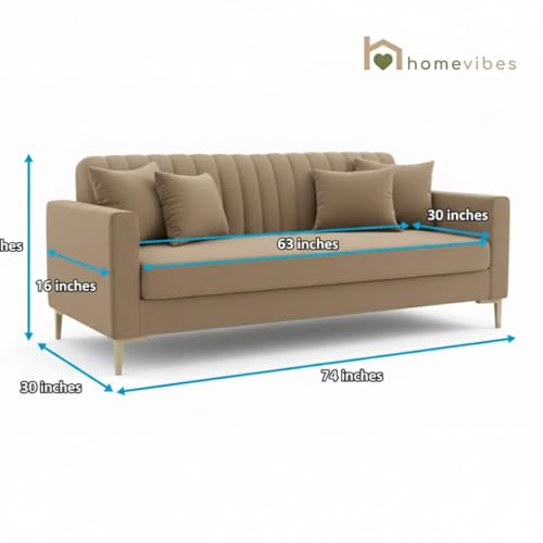 Image of 3+2 Seater Velum Fabric Sofa Set for Living Room, Modern Design with High Density Foam, Solid Wood Frame, Ergonomic Comfortable Seating for Home & Office (Light Brown, 3+2 Seater) | Soft foam comfort, Strong wood frame