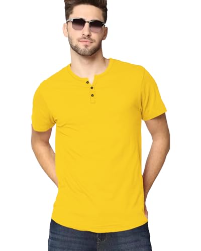 Image of LAZYCHUNKS Henley Neck Men's Cotton Half Plain Sleeves Slim Fit T-Shirt | Round Neck Men's Tshirt | Solid Colors | Summer Wear | - Multicolor