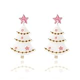Dreuyet Pendientes de árbol de Navidad para mujer, diseño creativo de árbol de Navidad, color rojo y verde, joyería para fiestas de Navidad, accesorio de vacaciones, M, Acrílico, Sin piedra preciosa
