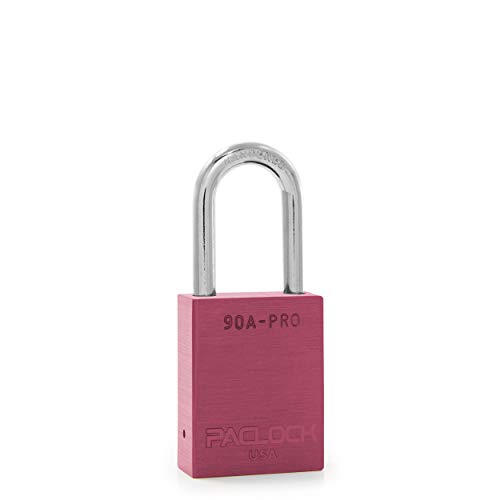 Image of PACLOCK's 90A-PRO Padlock, 1 /4 inch Diameter Hard. Steel Shackle, 1-1 /2 inch Tall, High Performance 7-Pin Cylinder w / 1 Key, Keyed Alike, Pink