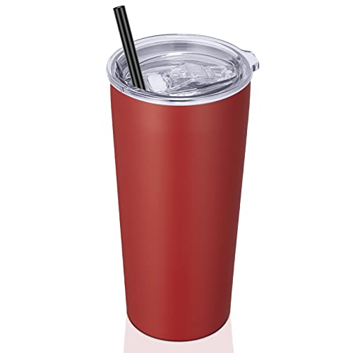 Image of VEGOND 20oz Tumbler Bulk with Lid and Straw 1 Pack, Stainless Steel Vacuum Insulated Tumbler, Double Wall Coffee Cup Travel Mug, Red