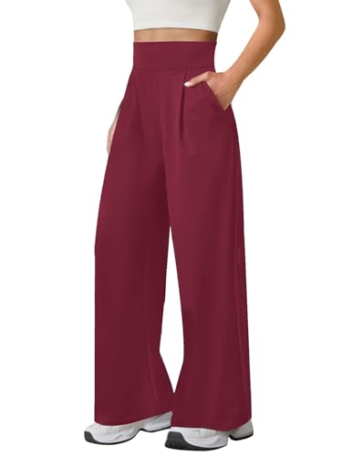 JEKAOYI Womens Wide Leg Yoga Pants High Waisted Loose Stretch Lounge Workout Gym Trousers with Pockets Burgundy