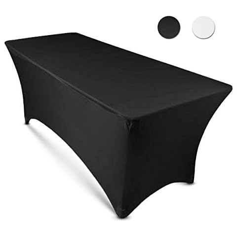 8FT Rectangular Stretch Tablecloth-Spandex Linen Tight Fit Table Cover for DJ, Tradeshows, Vendors, Weddings, Jewelry Parties, Professional Presentations, Kiosks etc (Black) Cover