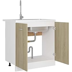 Modulo Mueble Fregadero Wakects Mueble de Cocina bajo Fregadero, 2 Puertas Mueble bajo Fregadero, Mueble bajo Fregadero de Cocina de Aglomerado, 80W X 46W X 81.5H Cm, Roble Sonoma