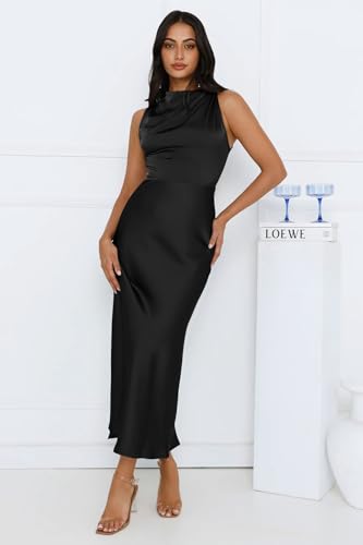 Memoriesea Women's Sexy Sleeveless Cowl Neck Flowy A Line Party Cocktail Midi Dress2