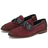 HYESTEP Women Pink Suede Loafers Flats Tassel Round Closed Toe Slip On Oxford Loafer Shoes Two-Toned Fringed Loafers Flat Heel Matte Patchwork Office Work Loafers Fall Daily Suede Pink Size 7.5