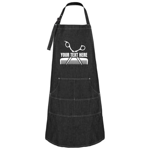 Hot4TShirts Hair Stylist Apron — Custom Denim Hairdresser Aprons with Pockets — Personalized Cosmetology Barber Gifts for Women & Men (Black Denim) Cover