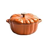 Emaillierter Dutch Oven mit Gusseisen-Deckel, Kürbis-Rumble-Topf | Großer Antihaft-Topf zum Kochen mit süßem Halloween-Design, Küchenhelfer