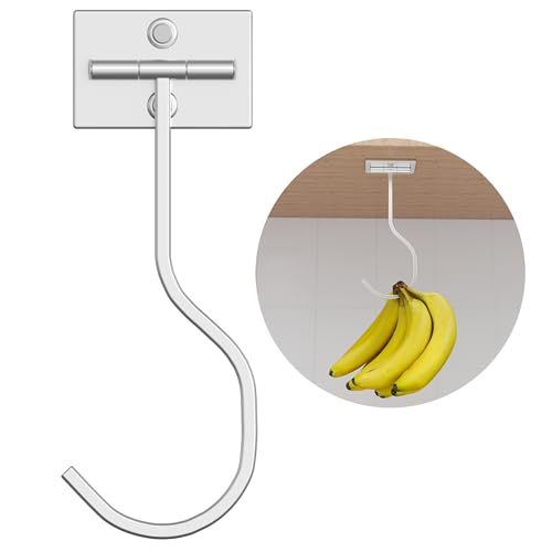 bussdis Under Cabinet Banana Hook Foldable - Adhesive Banana Hanger Under Counter, Heavy Duty Stainless Banana Holder (13lb), Magnetic Fold-Up When Not in Use, Premium Material, Silver