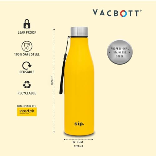 Image of Clay Craft VACBOTT Bingo Single Walled Non Insulated Water Bottle-1200ML, 6-Piece(Yellow) Leak Proof | Easy Grip |Easy To Carry| Gym Bottle | Home | Kitchen | Hiking | Treking Bottle | Travel Bottle