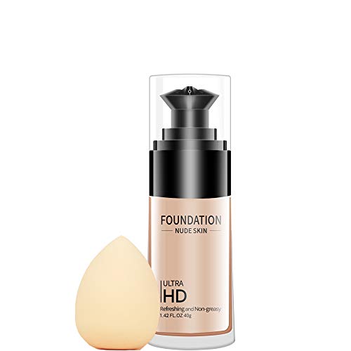 CCPT Matte Porelesss Liquid Foundation Set with Make up Sponge of Full Coverage ,Soomthing BB Cream for All Skins-Natural