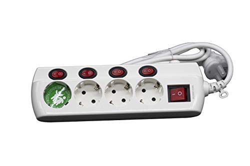 Base de 4 enchufes. Regleta con interruptor individual 16A/250V + protección contra tensión Cover
