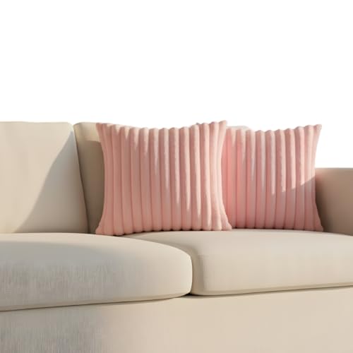 Capa de Almofada, Kit com 2 Capas Decorativas em Pelúcia, Luxuoso, Toque Suave, Desenhos em Relevo, Sala Organizada - Casa e Decoração (Rosa Claro)