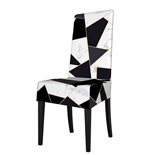 Numland White Marble Texture Seat Covers For Dining Chairs Luxury Style Golden Lines Mosaic Stretchable Washable Soft Polyester For Hotel,Office,Ceremony,Banquet Party,1 Pc #TOP12