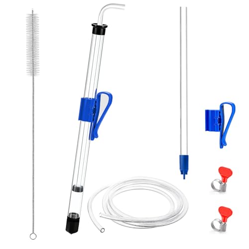 Hgkeke 14” Auto Siphon with 12.9” Bottle Wand & 5.5FT Food-Grade Silicone, Beer Wine Siphon Racking Cane fit Liquid Transfer, Effortless Bottling Fermentation Mead HomeBrew Making(Blue Tubing Clamp)