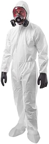 AMZ Medical Supply Hazmat Suits Disposable Medium. Pack of 5 Disposable Coveralls. 60 gsm Microporous Protective Suits with Attached Hood, Boots, Zipper Front, Elastic Wrists. Painters Suit