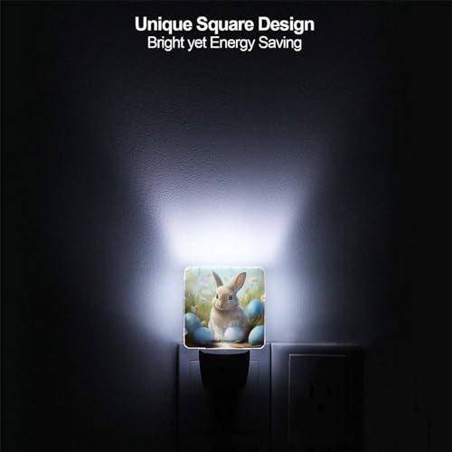 Image of Easter Blue Bunny Eggs LED Plug-in Night Lamp 2 Piece Set, Auto Sensor Nightlights Set of 2 for Bedroom Bathroom