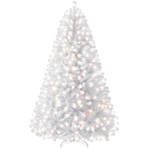 Yaheetech 6ft Pre-lit Christmas Tree with 300 Warm White Lights, White