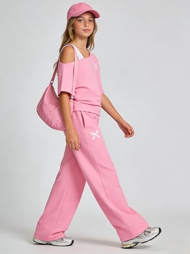 Image of Teen Girls Clothes Off the Shoulder Top and Wide Leg Pants Matching Outfit Set with Pockets Size 7-16