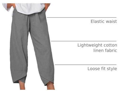 Image of Cotton Linen Capri Pants for Women 2025 Casual Printed Cropped Palazzo Pants Elastic Waist Lounge Baggy Trousers