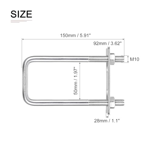 Image of DTGN M10x50x150mm(ThreadxWxL) Square U Bolt - 2Pack - Good for Trailer Pipe Replacement Parts - 304 Stainless Steel U Shape Bolts