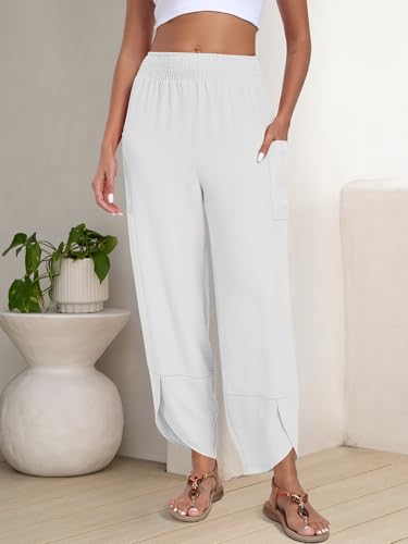 Image of ANRABESS Womens Wide Leg Palazzo Capri Pants 2026 Summer Casual High Waisted Barrel Lounge Flowy Cropped Beach Work Trousers