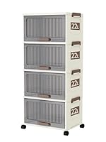 BLACKSPACE Einfach zu montierender Kunststoff-Aufbewahrungsschrank, 4 Ebenen mit insgesamt 88L Fassungsvermögen (Klappdeckel Grau)