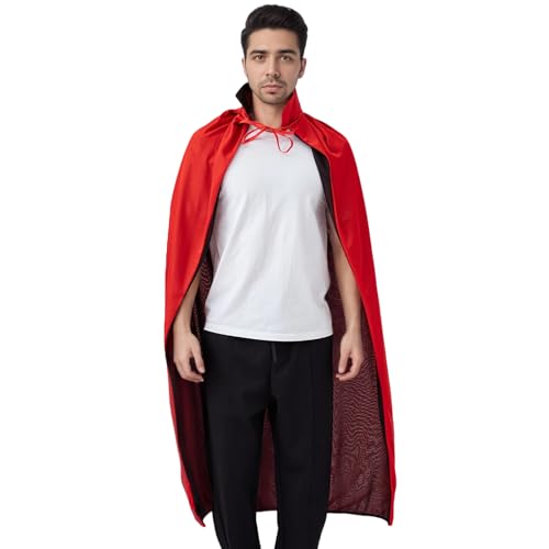 Cafevda Men Women Vampire Cape Magician Costume Halloween Masquerade Devil Cloak Red And Black