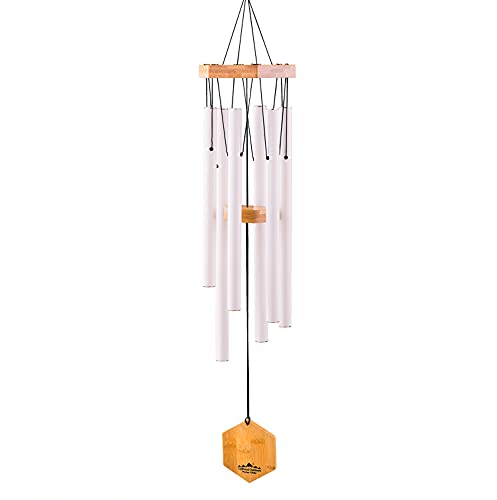 UpBlend Outdoors Wind Chimes for People WHO Like Their Neighbors - Soothing Melodic Tones. Bamboo and White Aluminum Chime, Great as a Gift or for Your Own Patio, Porch, Garden, and Backyard.