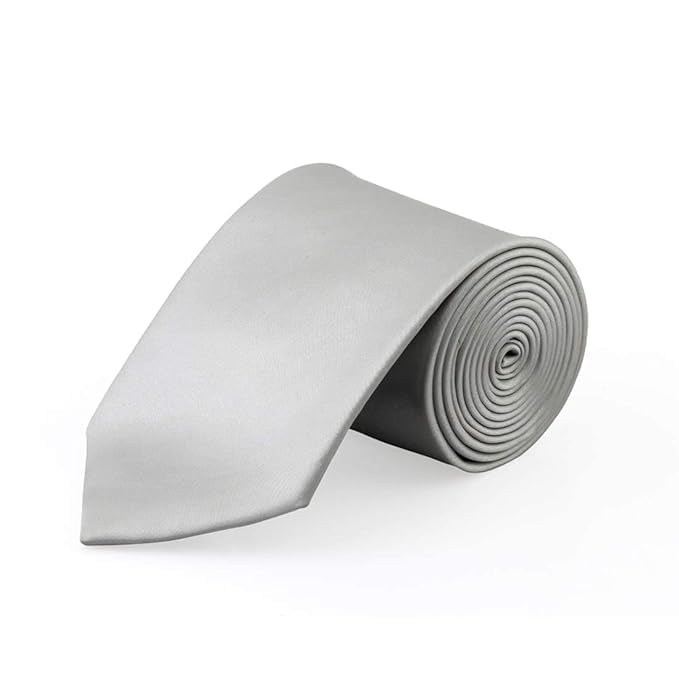 JAGMOOLYA PRODUCTS Men's Solid Color Satin Microfiber Tie, Regular and Skinny Width for Office, Interview, Wedding Formal Dress (SILVER)-picture-57