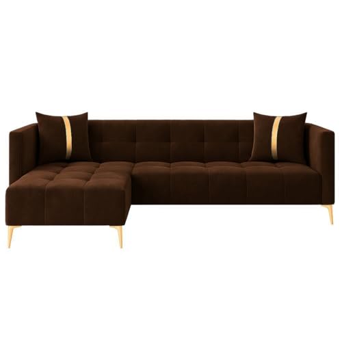 Image of Furny Styling 4 Seater Fabric LHS L Shape Sofa Set (Brown) | Soft Velvet Fabric | Modern Design | Comfortable Seating | Living Room Furniture