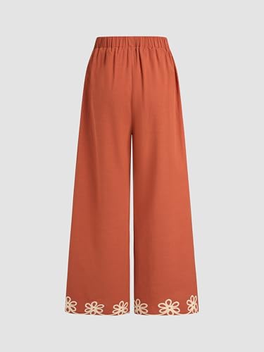 CIDER Wide Leg Pants Lounge Mid Waist Floral Trousers Casual Flowy Palazzo Pants Comfy Elastic Waist4