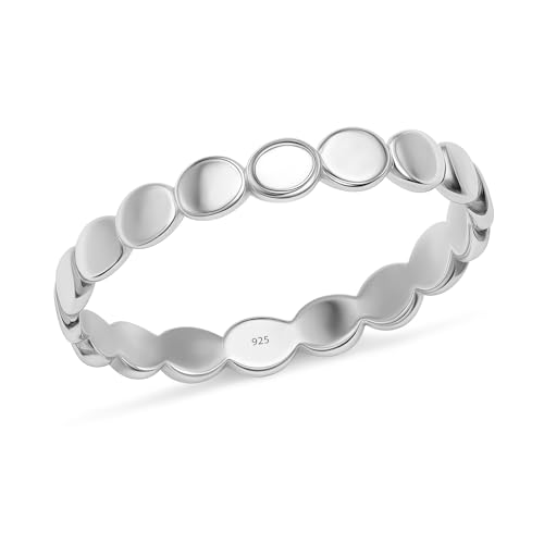 LeCalla 925 Sterling Silver Ring Round Disc Designed Eternity Ring High Polish Simple Repeating Circle Ring Engagement Wedding Ring for Women | Band Size 6-8