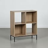 INDE MOBLEKIT | Estantería Cubo 4 Compartimentos 60×29×72 cm, Estantería de Madera con Patas Metálicas, Mueble de Almacenaje para Libros y Decoración, Librería Auxiliar Moderna para Hogar u Oficina