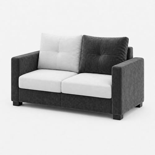 Image of FURNY Amonster 3 Seater + 2 Seater Fabric Sofa Set with 1 Ottoman (Dark Gray - Light Gray) with Velvet Finish | Durable Comfort | Ideal for Living Room