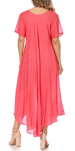 Image of Sakkas Egan Long Embroidered Caftan Dress /Cover Up with Embroidered Cap Sleeves