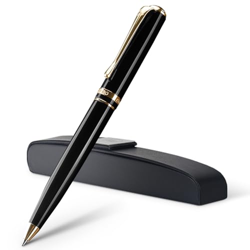 Gíabo Hochwertiger Kugelschreiber in schwarzem Klavierlack mit 24 vergoldeten Details | schwarz schreibend | Metall-Drehkugelschreiber mit Geschenkbox – Ideal für Business, Büro und besondere Anlässe