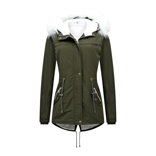 Übergroßer Langer Wintermante mit Fleecefutter Kunstpelz für Damen Extra Weite Warme Jacke in Oversize Bequeme Lange Oberbekleidung für Kalte Tage (Green, M)