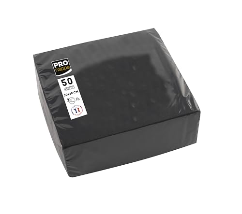 PRONAPPE - Réf. SV622021I - 50 Serviettes cocktail 20x20 cm - Papier micro-gaufré - ouate 2 plis - Noir