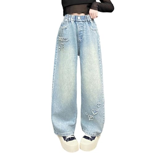 Pantalones vaqueros de pierna ancha para niñas ropa casual de mezclilla con bolsillos
